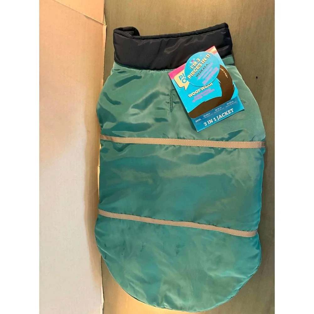 Play On Woof Wear 3-in-1 Dog Jacket XL Teal Reflective‎ Fleece Winter Vest